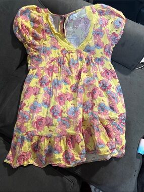 True Craft Yellow Dress with Pink & Blue Floral Print